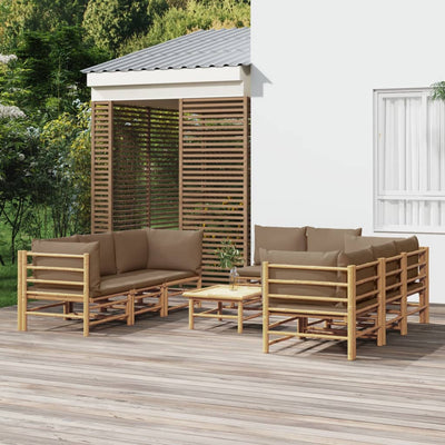 9 Piece Garden Lounge Set with Taupe Cushions  Bamboo