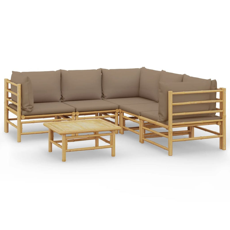 6 Piece Garden Lounge Set with Taupe Cushions  Bamboo