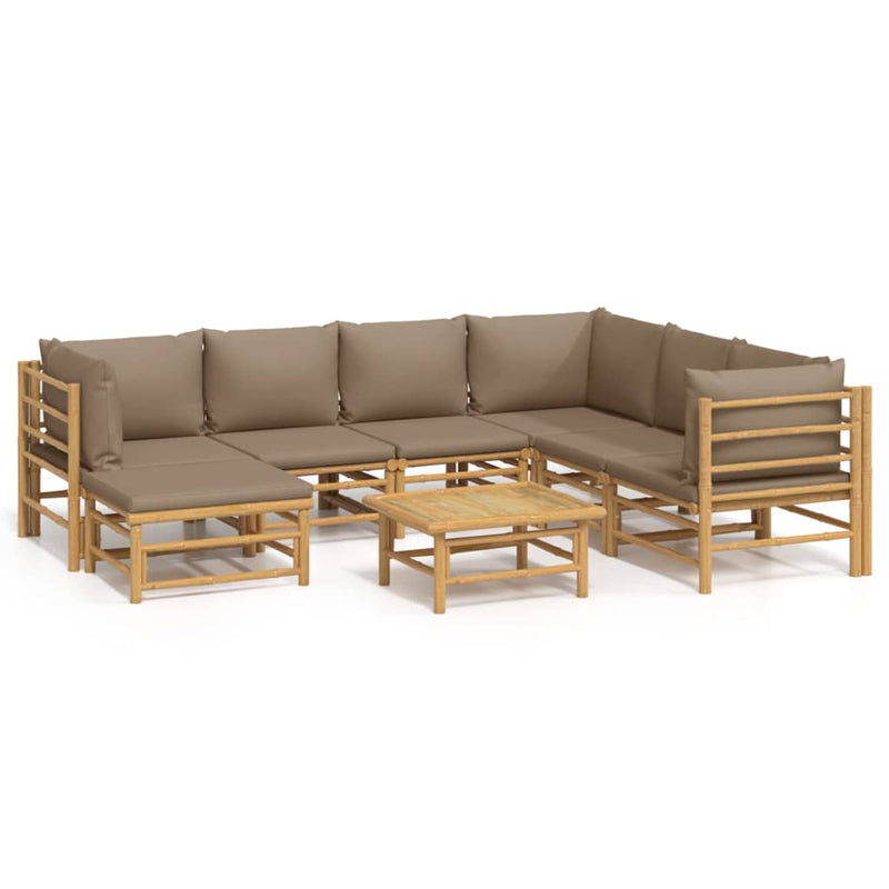 8 Piece Garden Lounge Set with Taupe Cushions  Bamboo