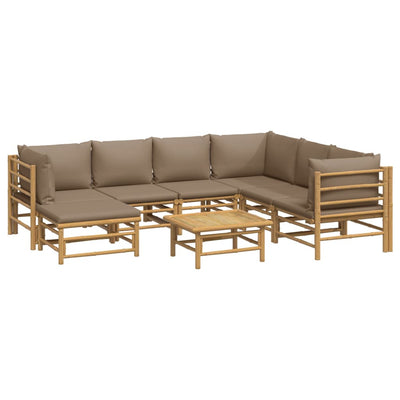 8 Piece Garden Lounge Set with Taupe Cushions  Bamboo