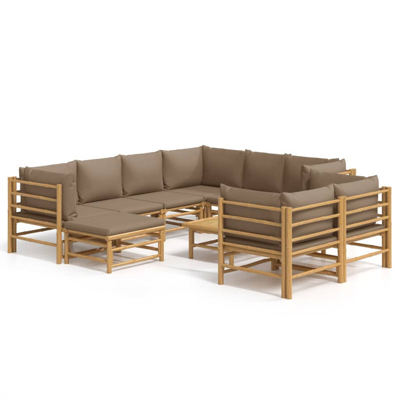 10 Piece Garden Lounge Set with Taupe Cushions  Bamboo