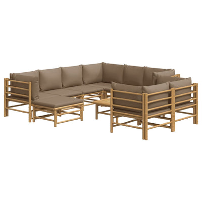 10 Piece Garden Lounge Set with Taupe Cushions  Bamboo