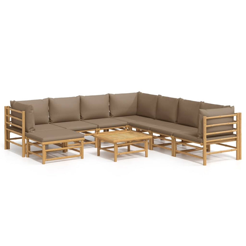 9 Piece Garden Lounge Set with Taupe Cushions  Bamboo