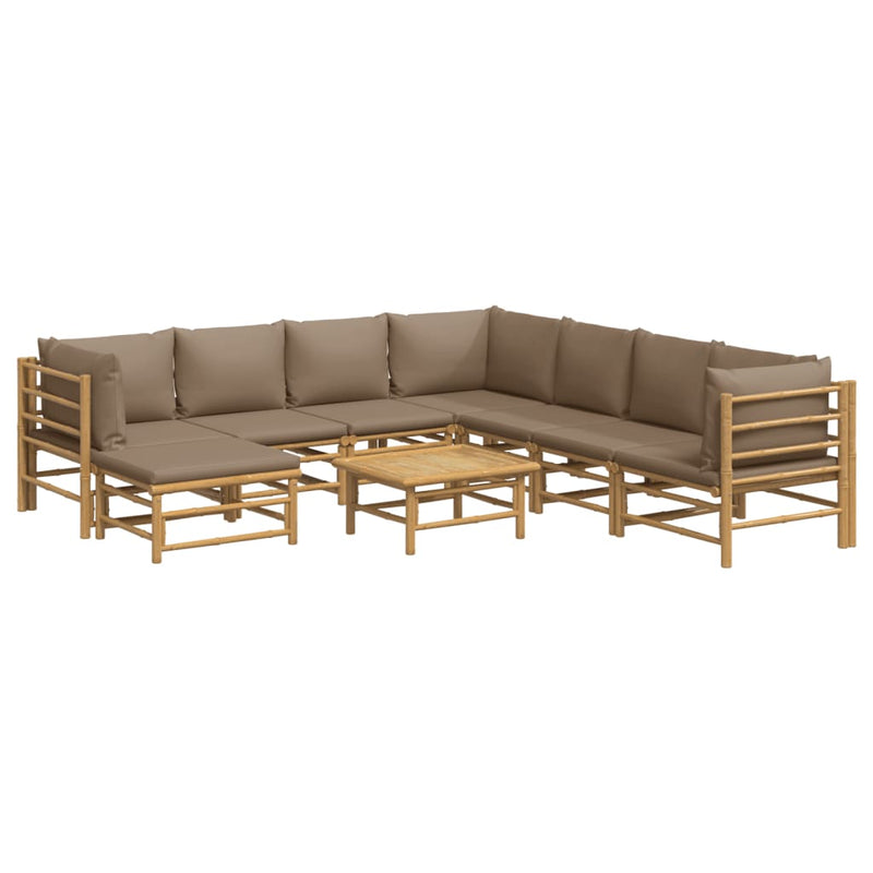 9 Piece Garden Lounge Set with Taupe Cushions  Bamboo