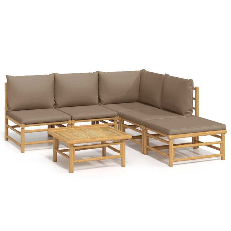 6 Piece Garden Lounge Set with Taupe Cushions  Bamboo