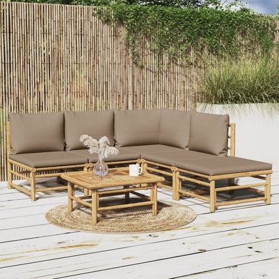 6 Piece Garden Lounge Set with Taupe Cushions  Bamboo