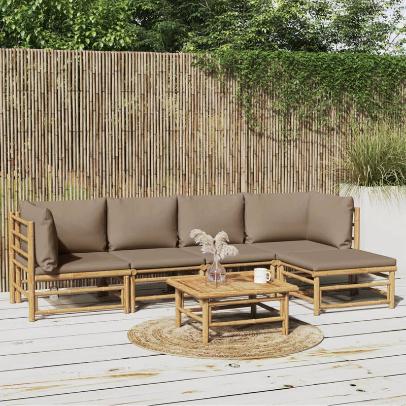 6 Piece Garden Lounge Set with Taupe Cushions  Bamboo