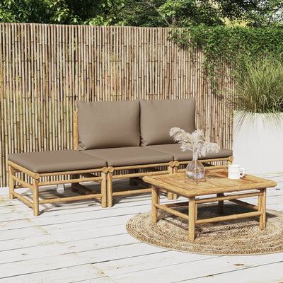 4 Piece Garden Lounge Set with Taupe Cushions  Bamboo