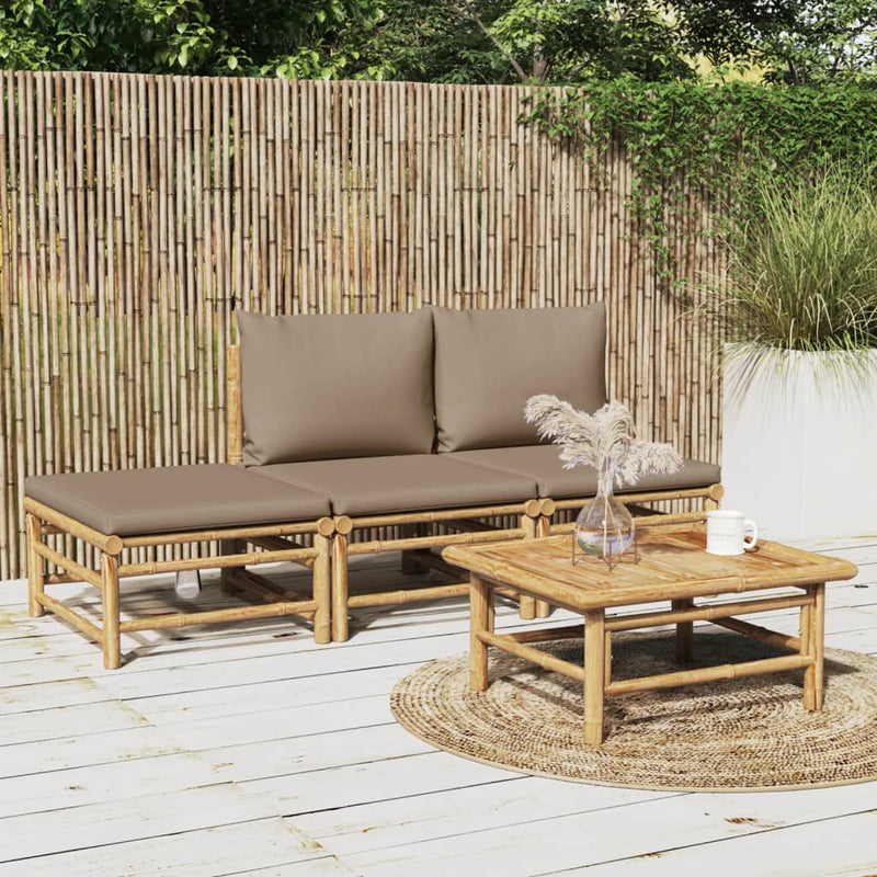 4 Piece Garden Lounge Set with Taupe Cushions  Bamboo