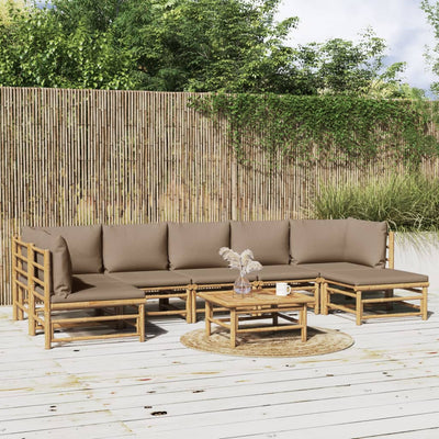 8 Piece Garden Lounge Set with Taupe Cushions  Bamboo