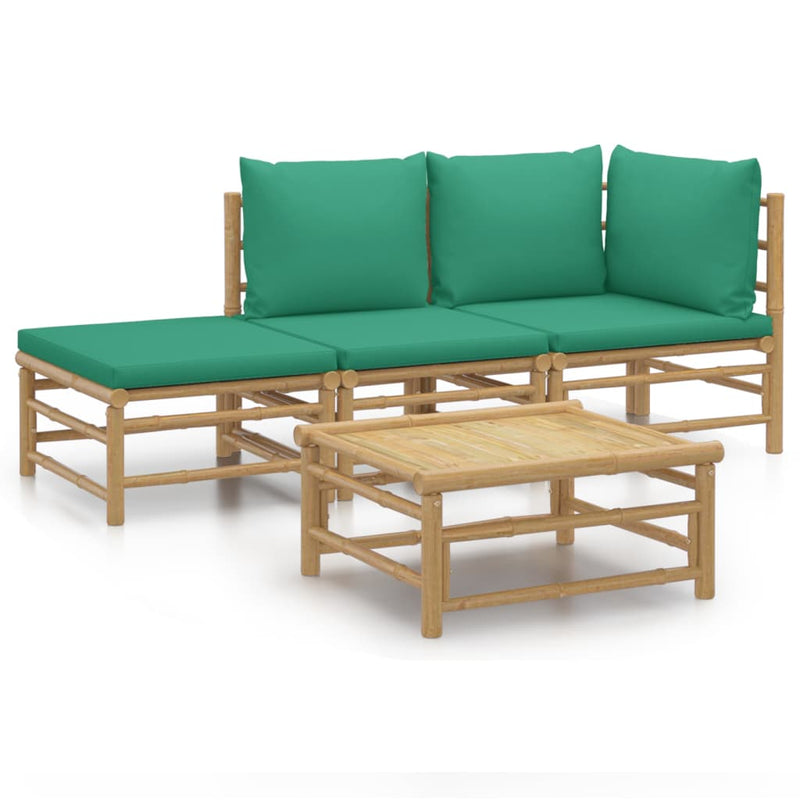 4 Piece Garden Lounge Set with Green Cushions  Bamboo