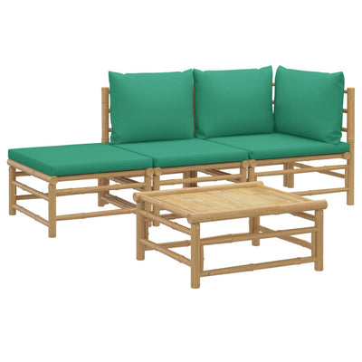 4 Piece Garden Lounge Set with Green Cushions  Bamboo