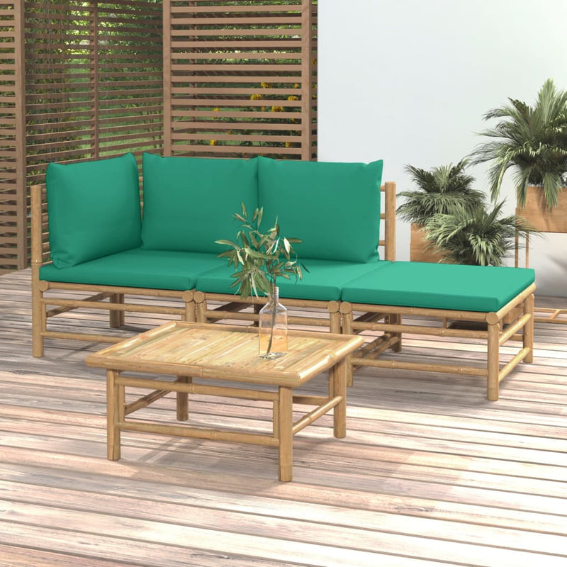 4 Piece Garden Lounge Set with Green Cushions  Bamboo