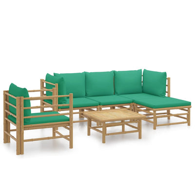 6 Piece Garden Lounge Set with Green Cushions  Bamboo