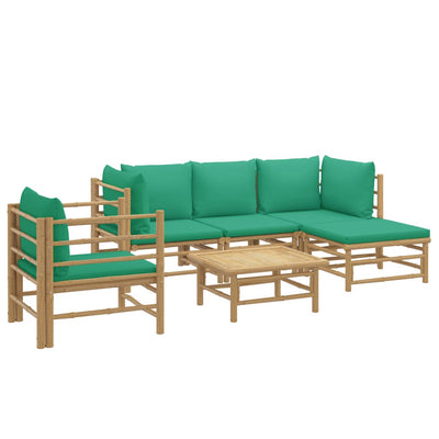 6 Piece Garden Lounge Set with Green Cushions  Bamboo