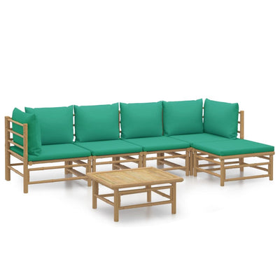 6 Piece Garden Lounge Set with Green Cushions  Bamboo