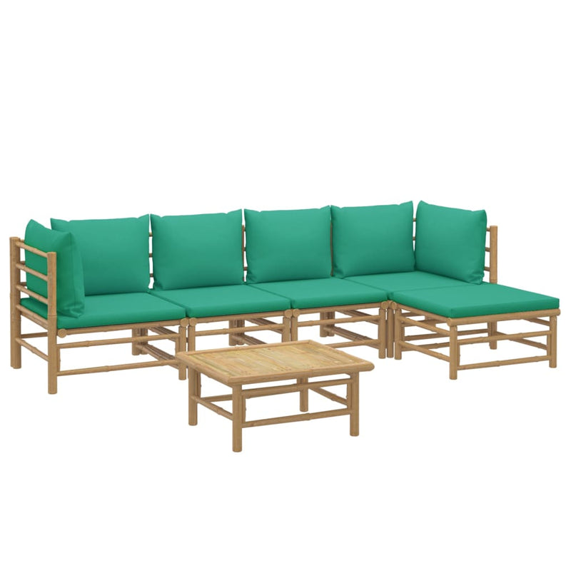 6 Piece Garden Lounge Set with Green Cushions  Bamboo