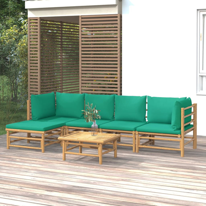 6 Piece Garden Lounge Set with Green Cushions  Bamboo