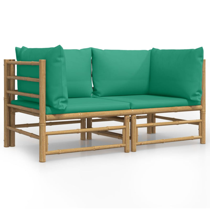 Garden Corner Sofas with Green Cushions 2 pcs Bamboo