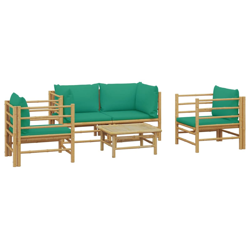 5 Piece Garden Lounge Set with Green Cushions  Bamboo