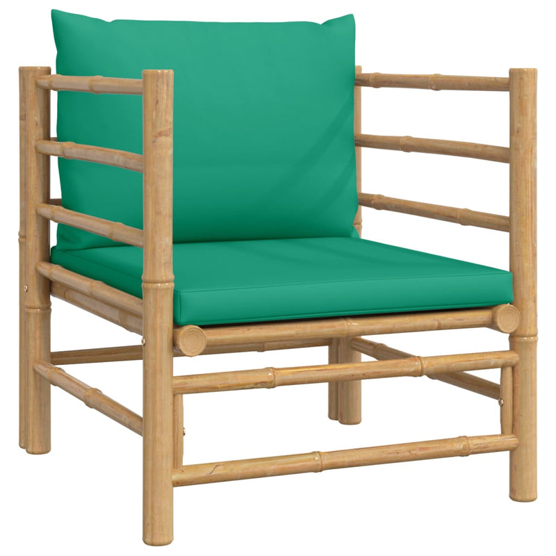 5 Piece Garden Lounge Set with Green Cushions  Bamboo