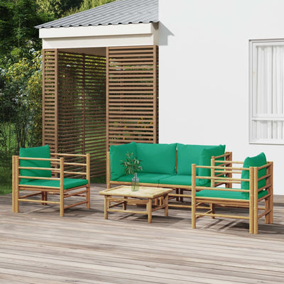 5 Piece Garden Lounge Set with Green Cushions  Bamboo