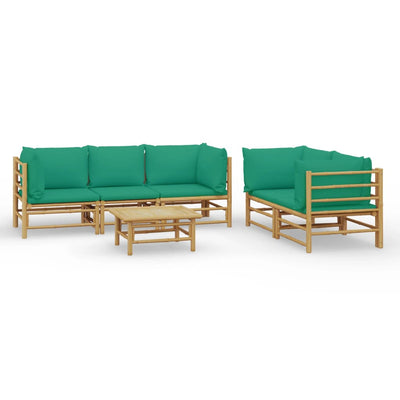 6 Piece Garden Lounge Set with Green Cushions  Bamboo