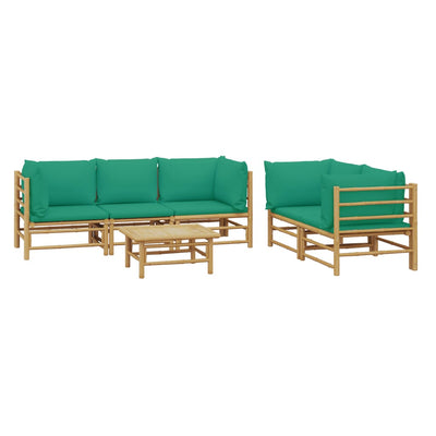 6 Piece Garden Lounge Set with Green Cushions  Bamboo