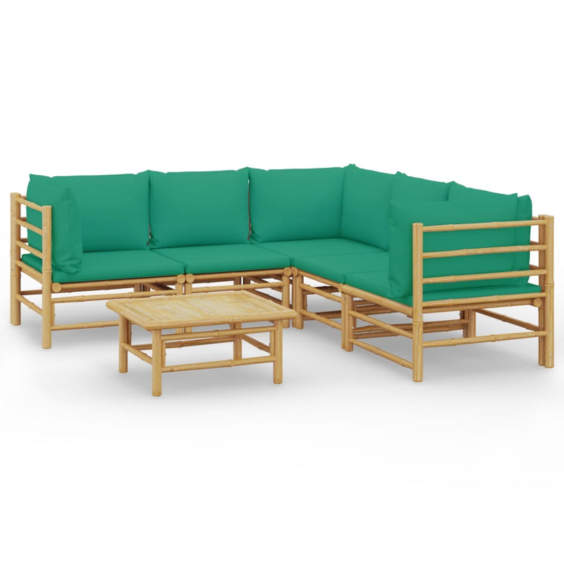 6 Piece Garden Lounge Set with Green Cushions  Bamboo