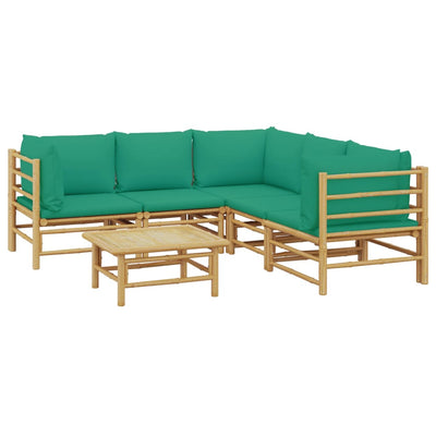 6 Piece Garden Lounge Set with Green Cushions  Bamboo