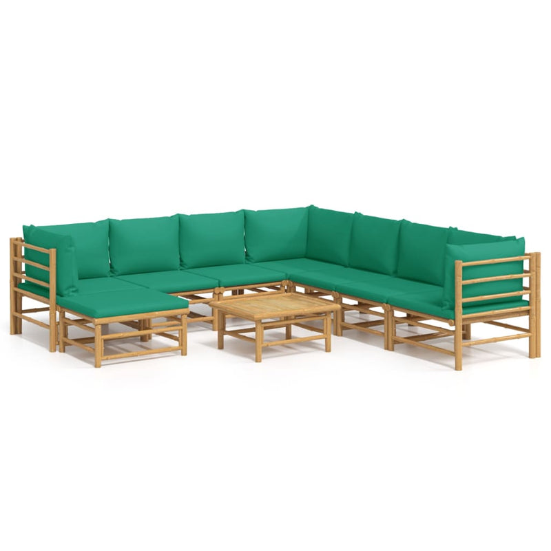 9 Piece Garden Lounge Set with Green Cushions  Bamboo