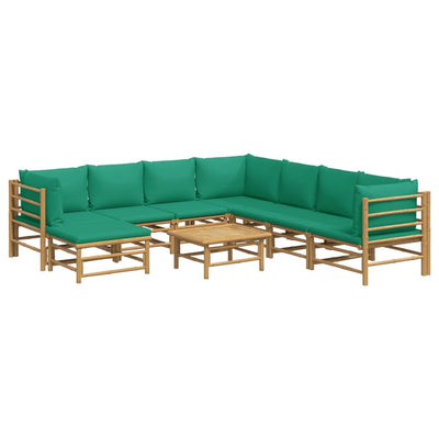 9 Piece Garden Lounge Set with Green Cushions  Bamboo