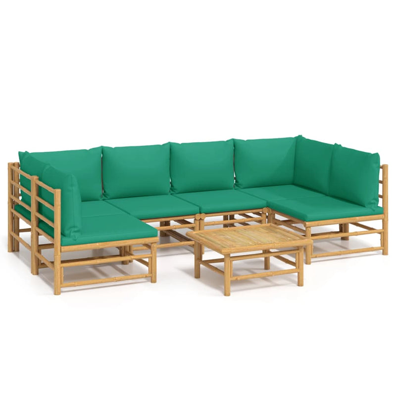 7 Piece Garden Lounge Set with Green Cushions  Bamboo