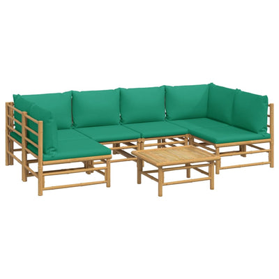 7 Piece Garden Lounge Set with Green Cushions  Bamboo