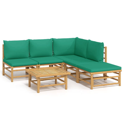 6 Piece Garden Lounge Set with Green Cushions  Bamboo