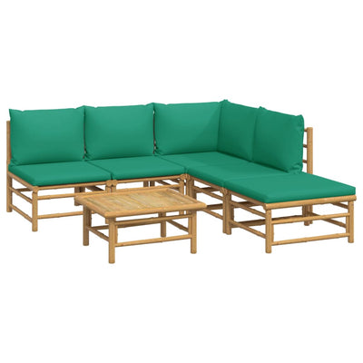 6 Piece Garden Lounge Set with Green Cushions  Bamboo