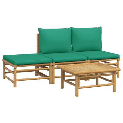 4 Piece Garden Lounge Set with Green Cushions  Bamboo