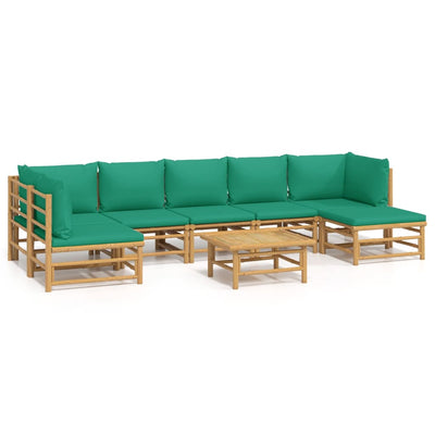 8 Piece Garden Lounge Set with Green Cushions  Bamboo