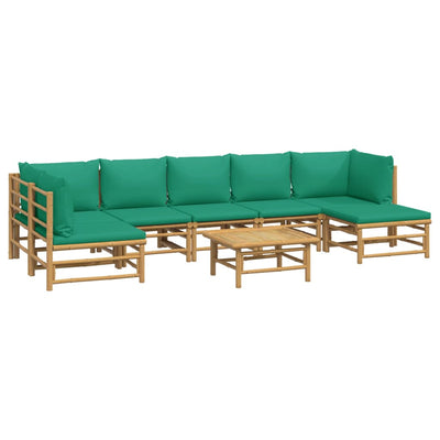 8 Piece Garden Lounge Set with Green Cushions  Bamboo