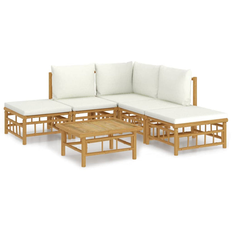 6 Piece Garden Lounge Set with Cream White Cushions  Bamboo