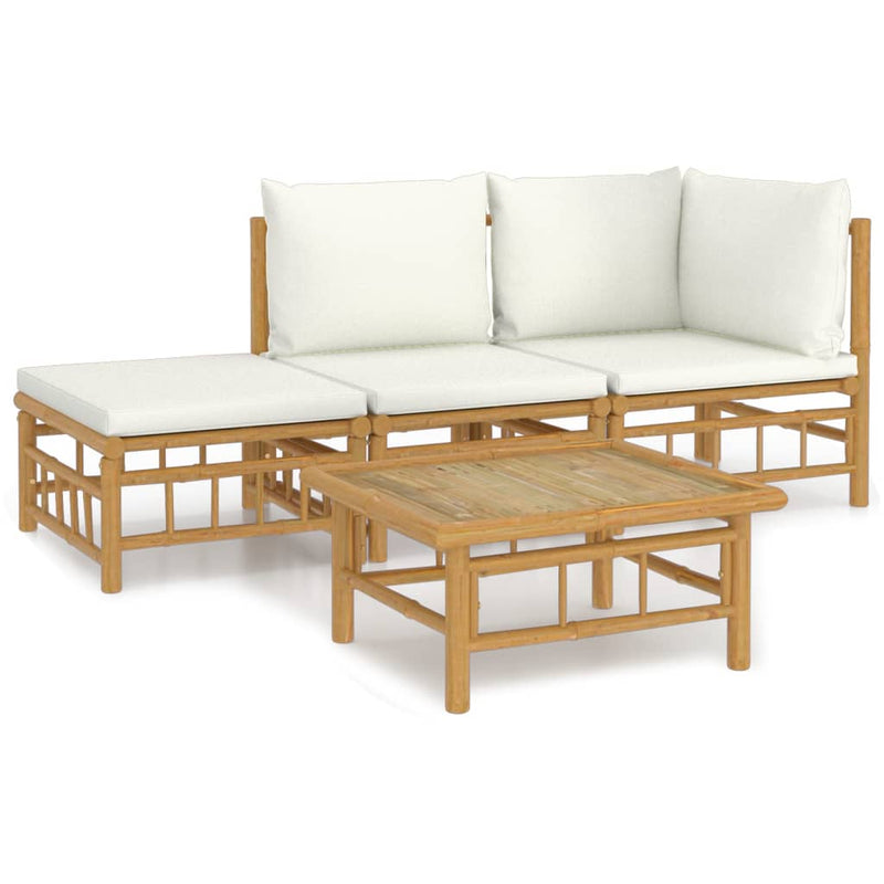 4 Piece Garden Lounge Set with Cream White Cushions  Bamboo