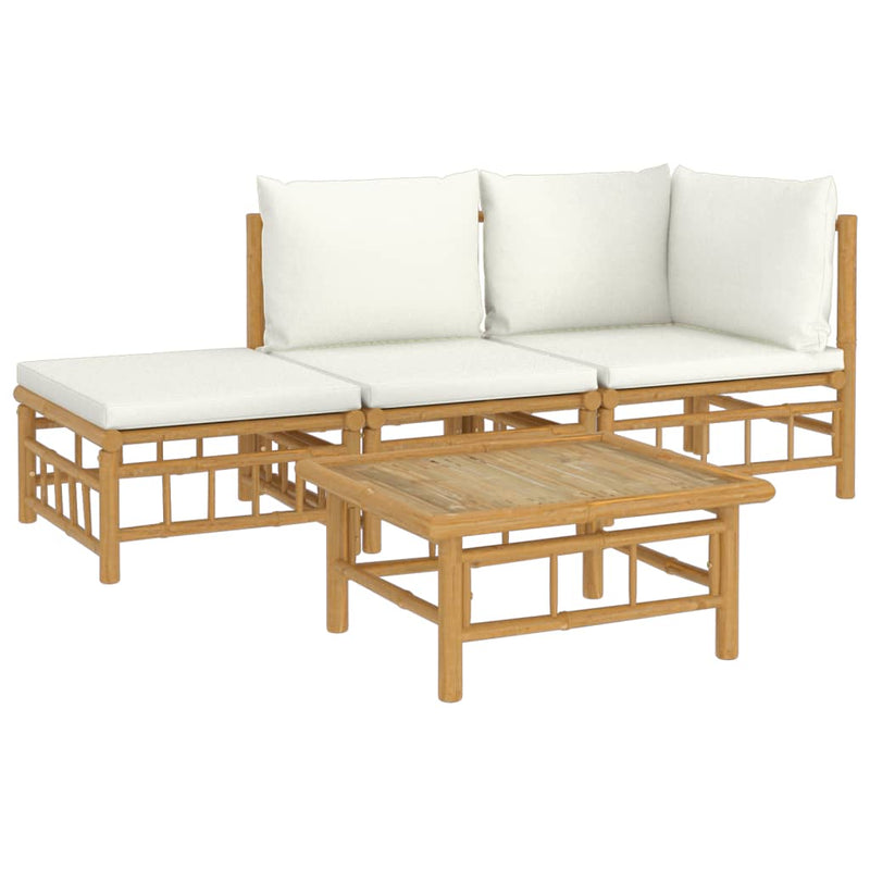 4 Piece Garden Lounge Set with Cream White Cushions  Bamboo