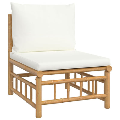 5 Piece Garden Lounge Set with Cream White Cushions  Bamboo