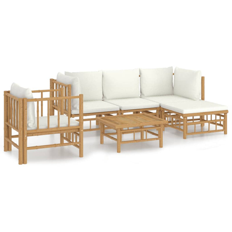 6 Piece Garden Lounge Set with Cream White Cushions  Bamboo