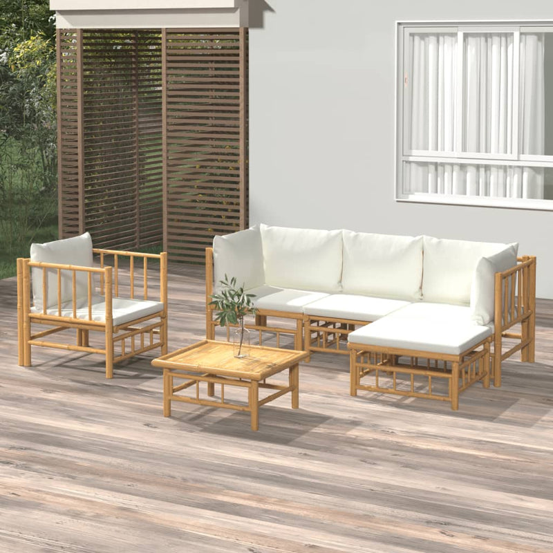 6 Piece Garden Lounge Set with Cream White Cushions  Bamboo