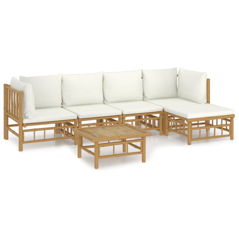 6 Piece Garden Lounge Set with Cream White Cushions  Bamboo