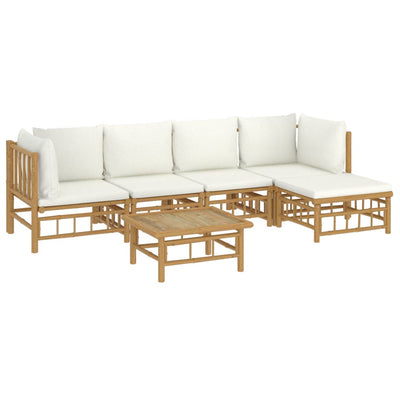 6 Piece Garden Lounge Set with Cream White Cushions  Bamboo