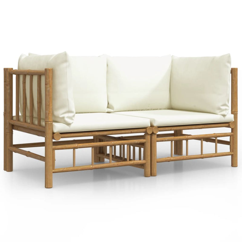 Garden Corner Sofas with Cream White Cushions 2 pcs Bamboo