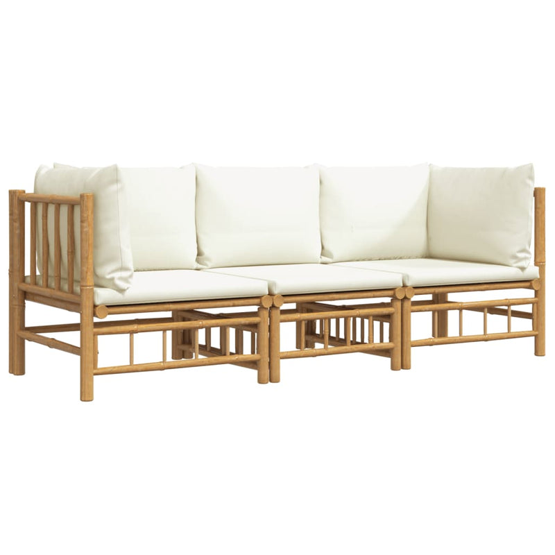 3 Piece Garden Lounge Set with Cream White Cushions  Bamboo