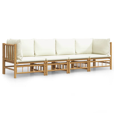 4 Piece Garden Lounge Set with Cream White Cushions  Bamboo